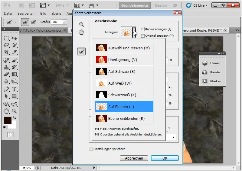 Nye funktioner i Photoshop CS5: Forbedring af kanter og intelligente masker.