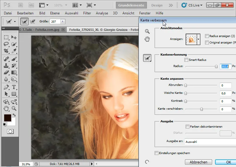 Nye funktioner i Photoshop CS5: Forbedring af kanter og intelligente masker.