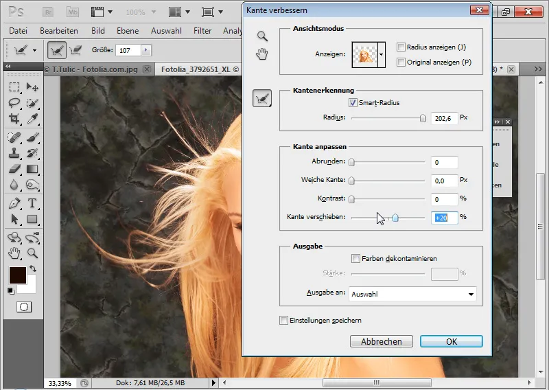 Nye funktioner i Photoshop CS5: Forbedret kant og intelligente masker.