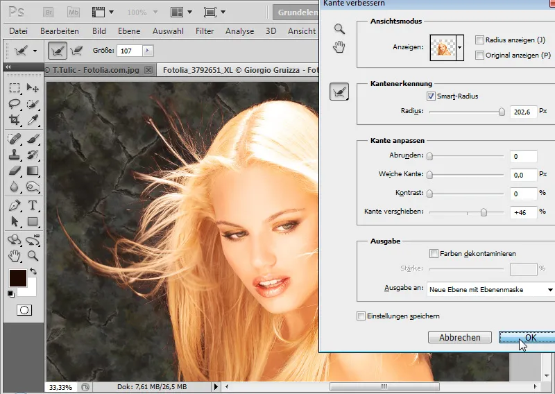 Nye funktioner i Photoshop CS5: Forbedring af kanter og intelligente masker.
