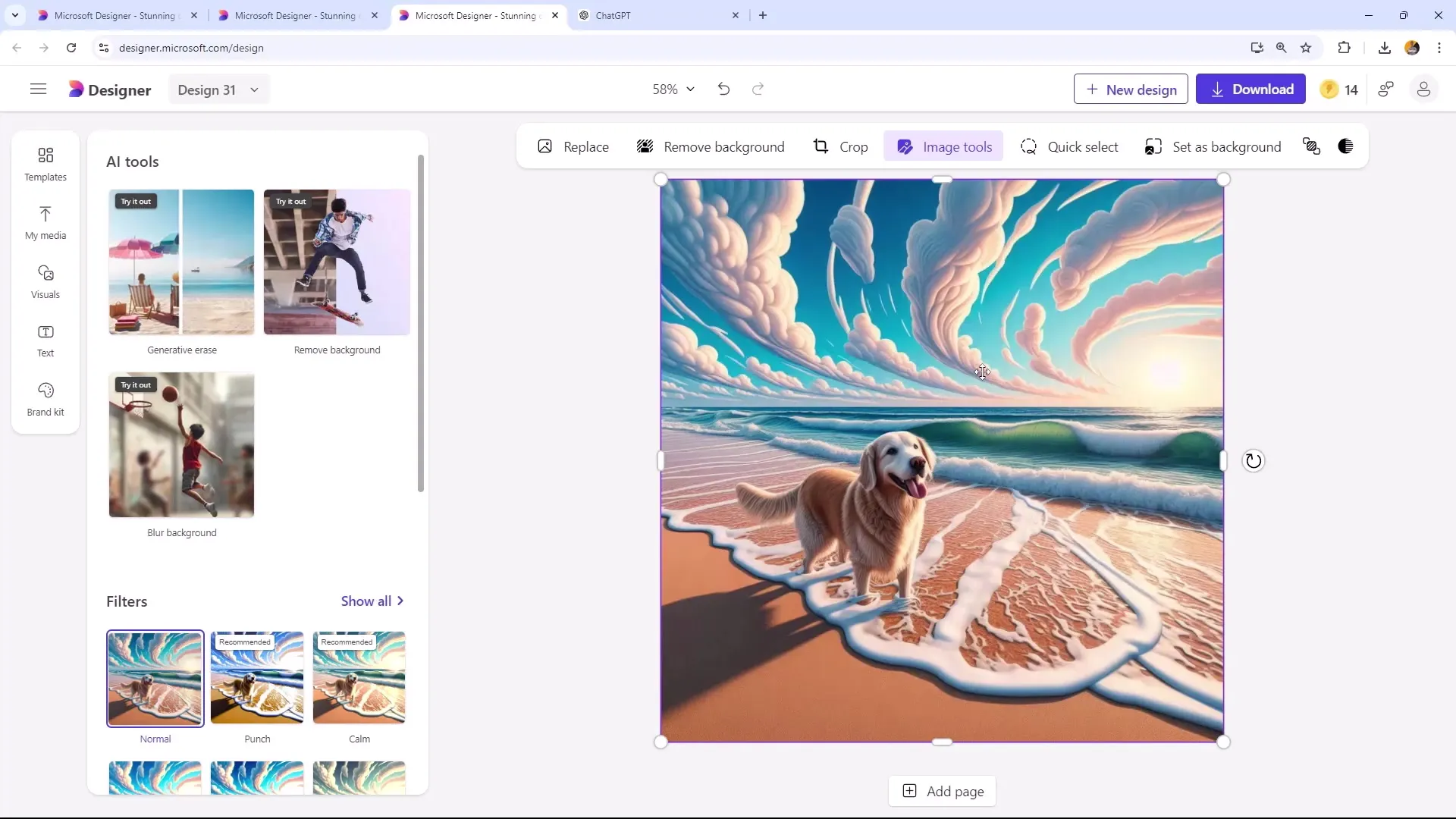 Microsoft Designer: Προσαρμογές και κείμενο