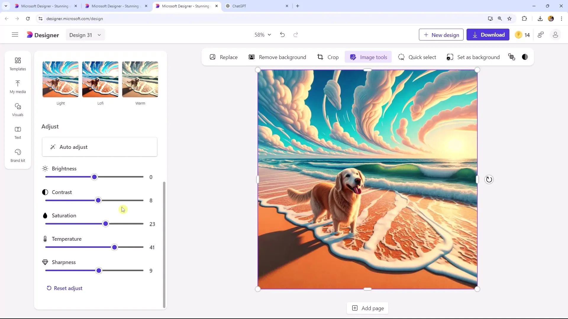 Microsoft Designer: Προσαρμογές και κείμενο