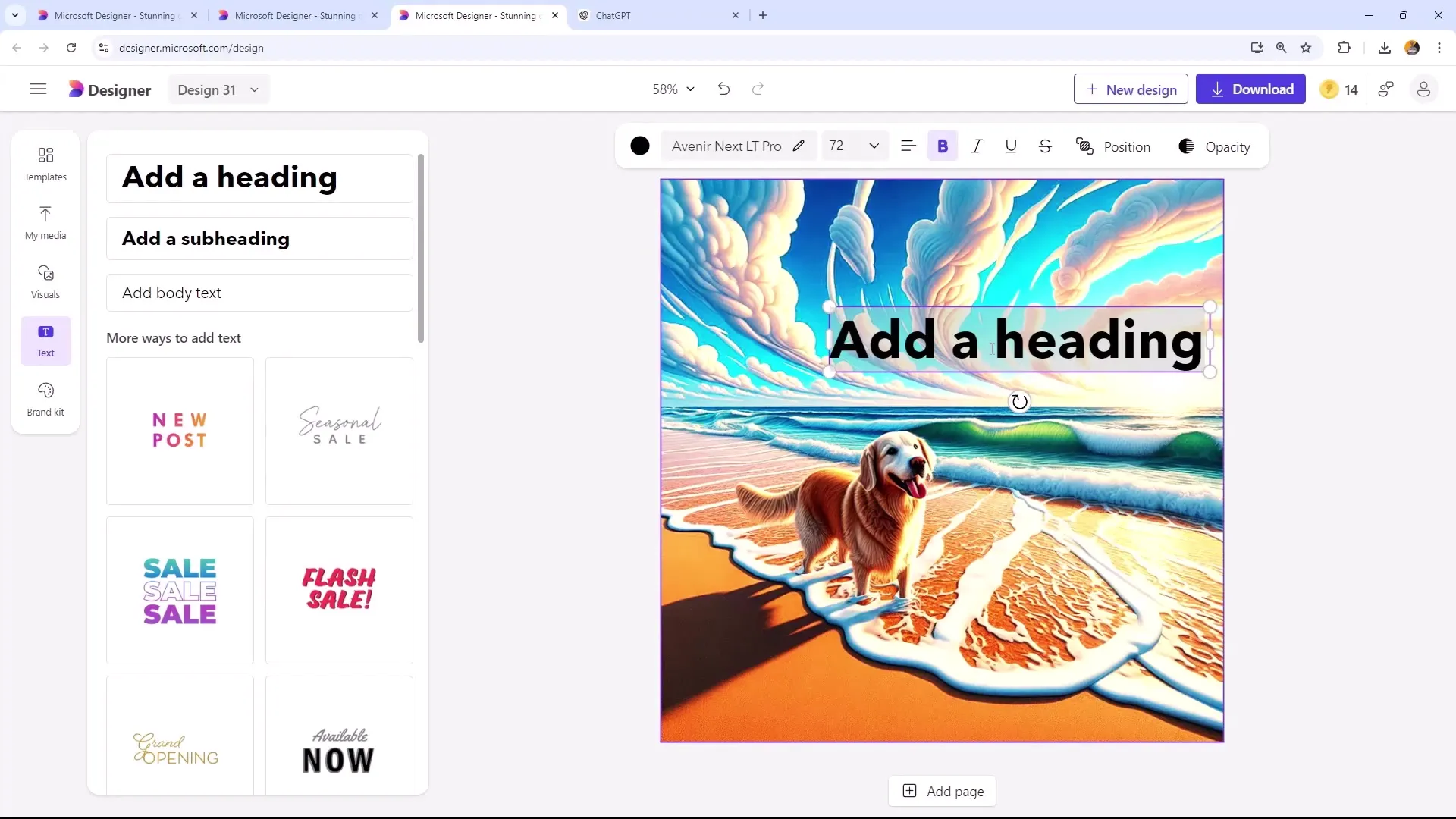 Microsoft Designer: Προσαρμογές και κείμενο