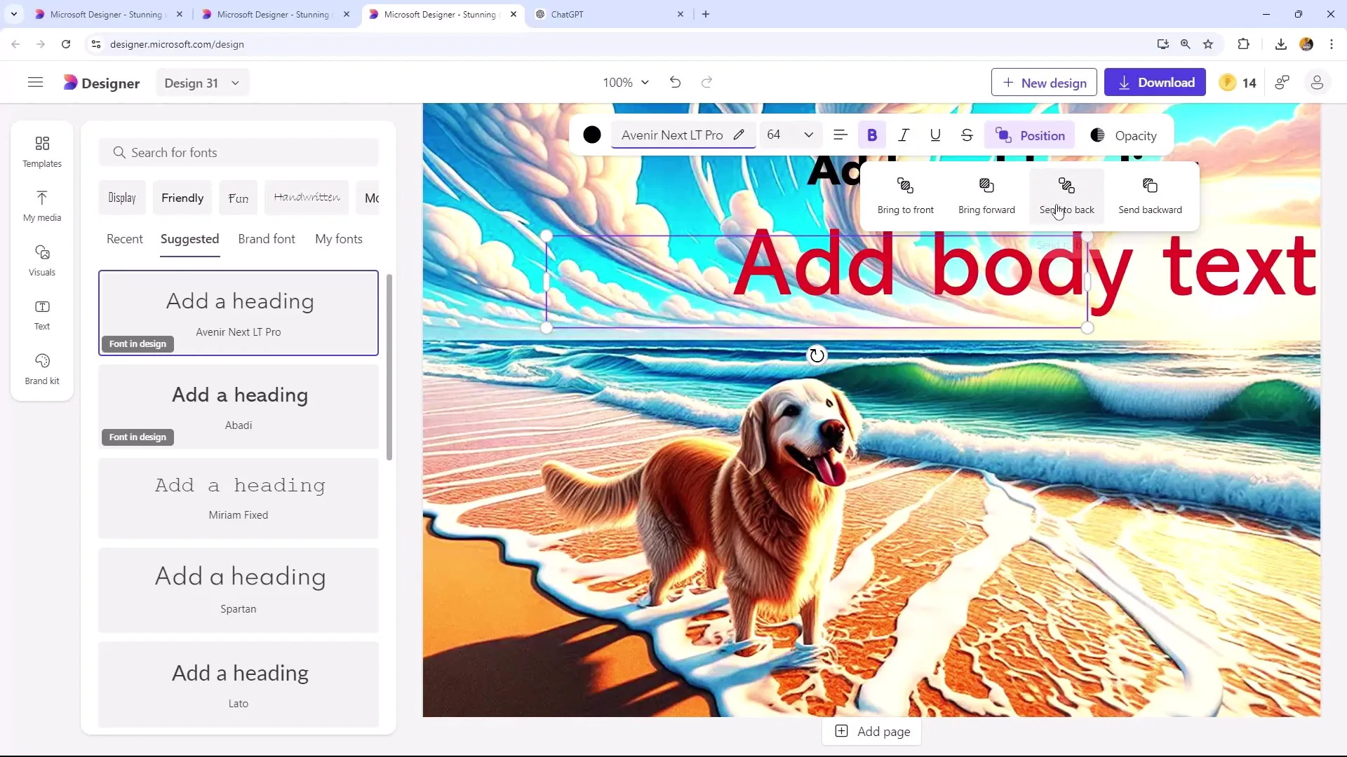 Microsoft Designer: Προσαρμογές και κείμενο