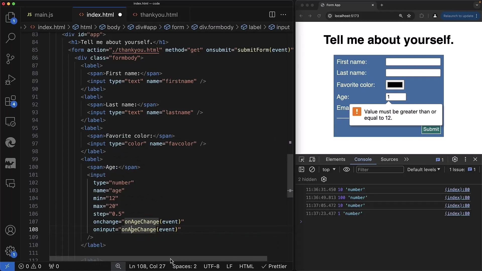 Reaja a mudanças nos elementos de input com JavaScript