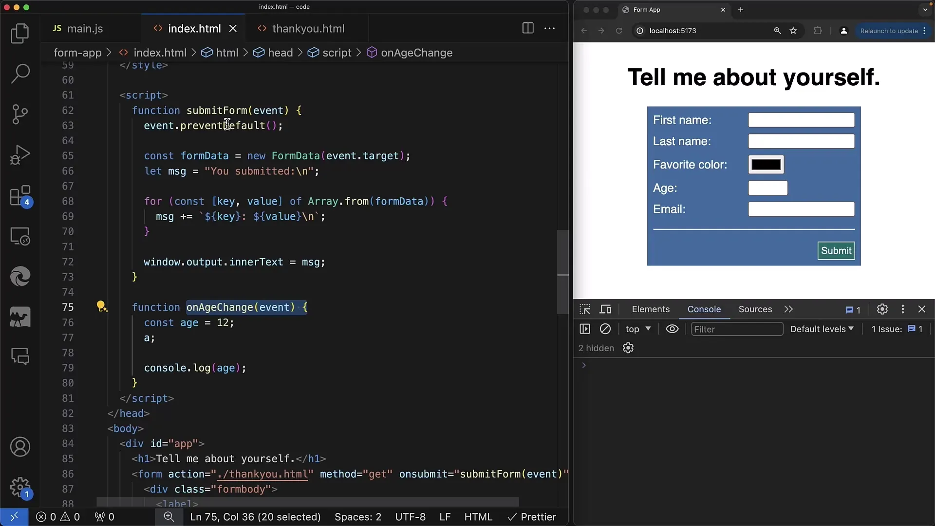 Reaja a alterações nos elementos de entrada com JavaScript