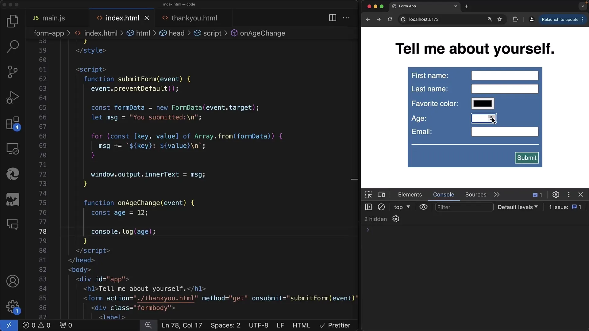 Reaja a alterações nos elementos de entrada com JavaScript