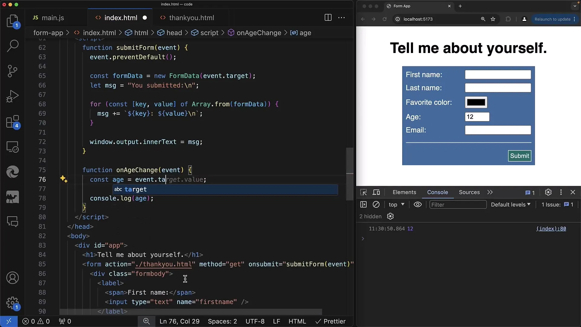 Reaja a alterações nos elementos de entrada com JavaScript