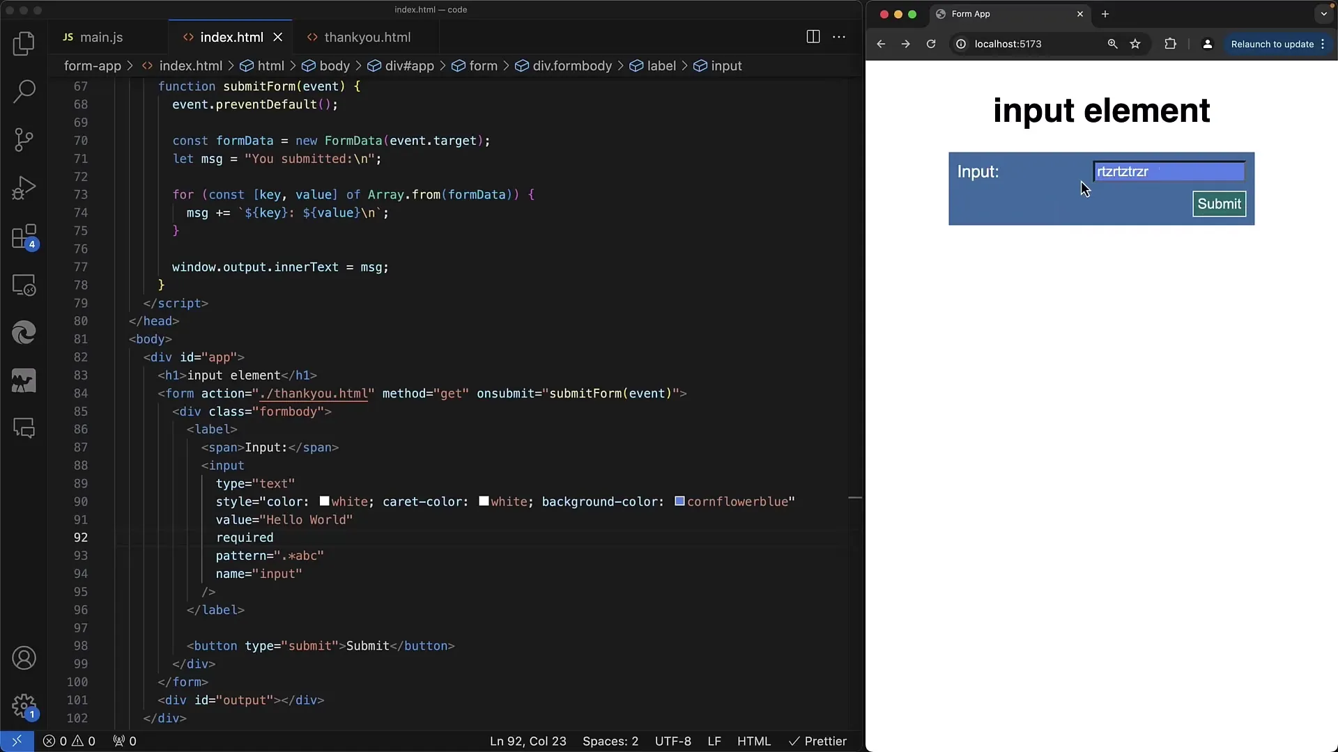 Validação de formulários da Web com pattern e required