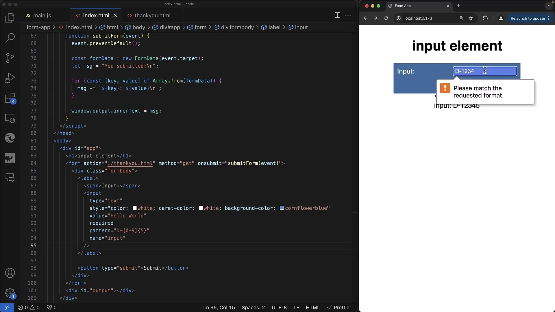 Validação de formulários da web com padrão e obrigatório