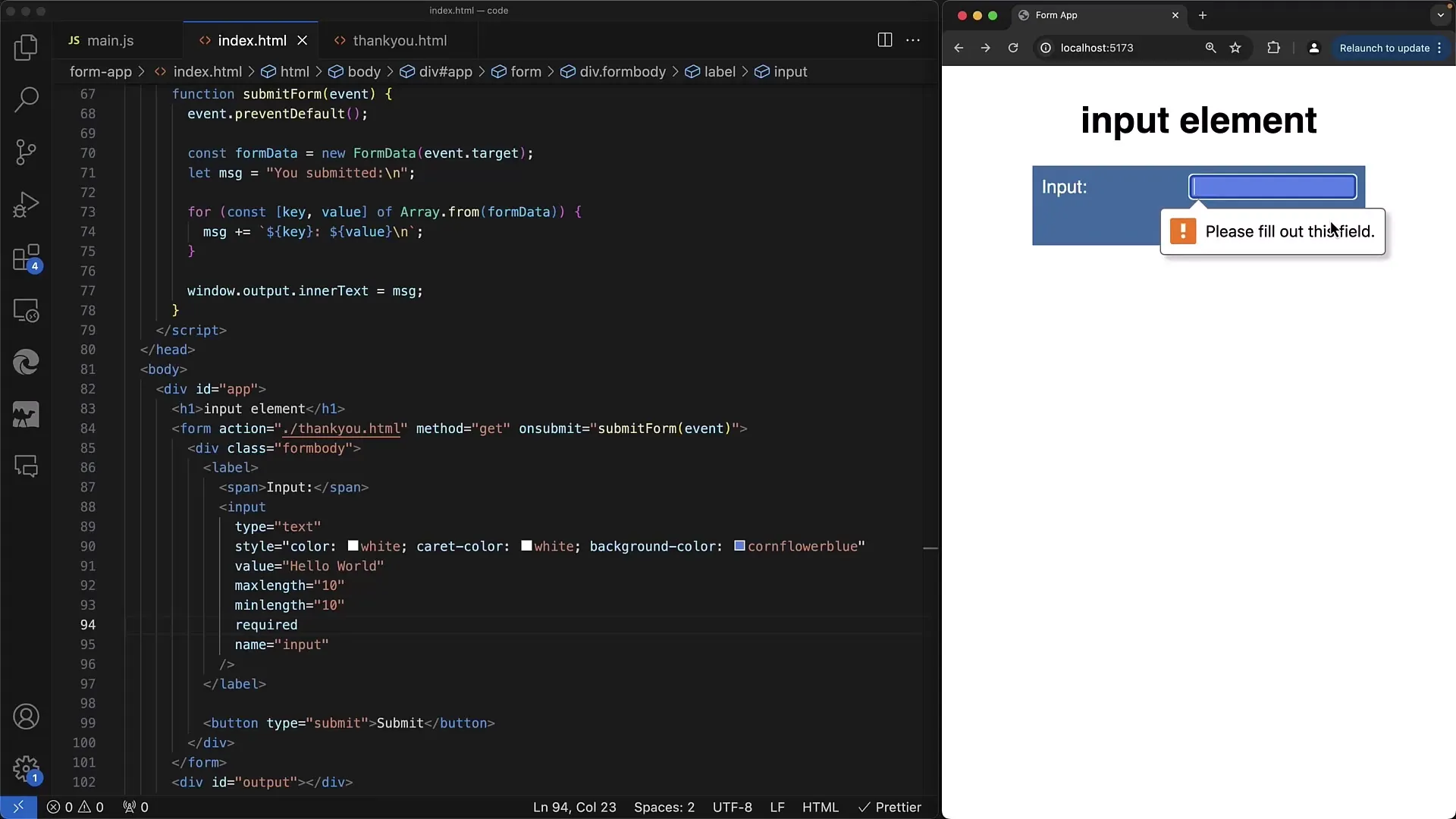 Validação de formulários da web com pattern e required