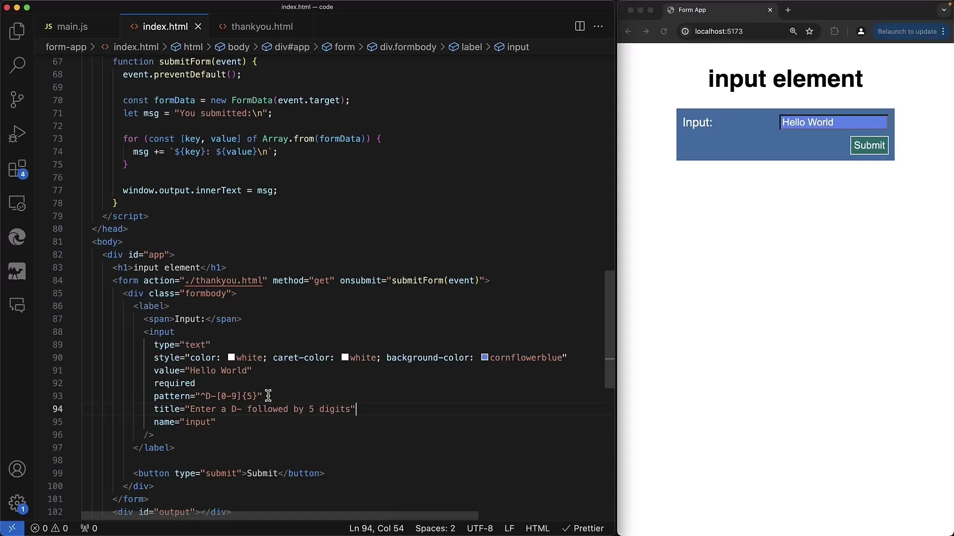 Validação de formulários da web com pattern e required