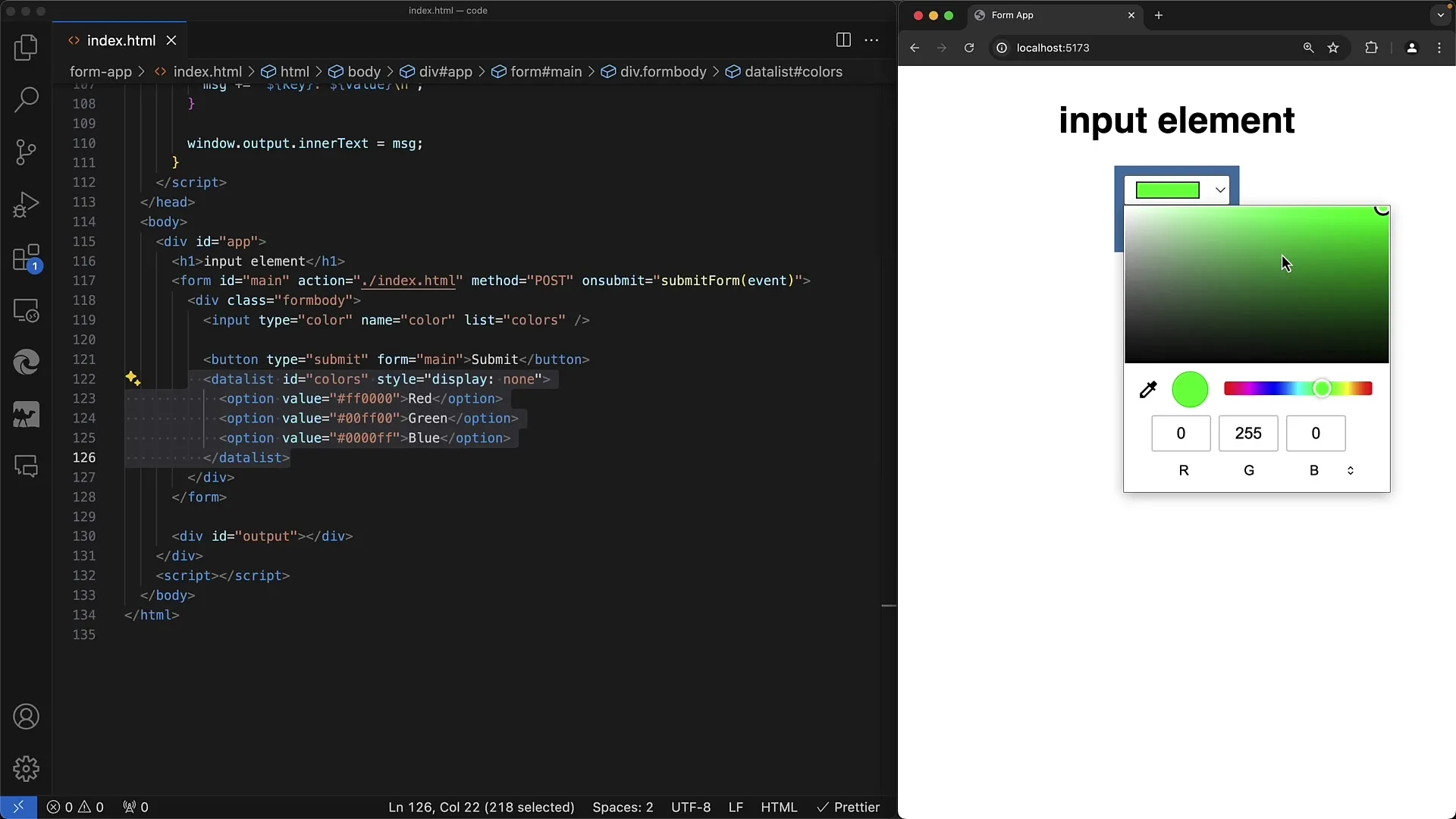 Crear formularios web: elección de color con un campo de selección de color