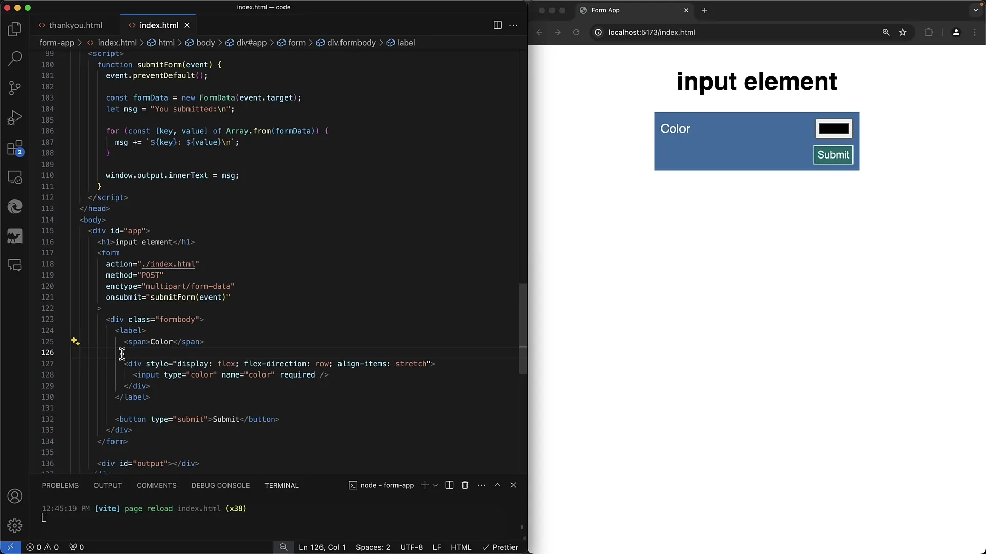 Crear formularios web: elección de color con campo de selección de color