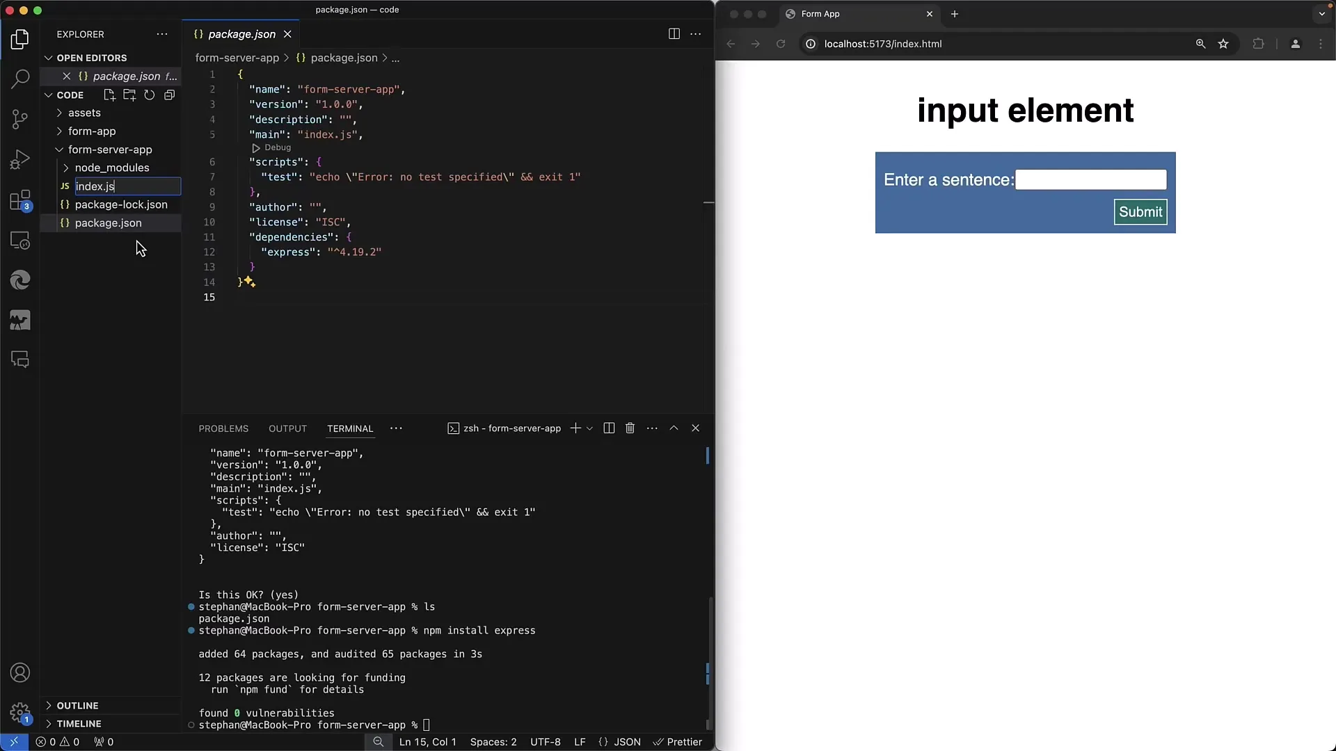 Behandle webformularer server-side med Node.js og Express