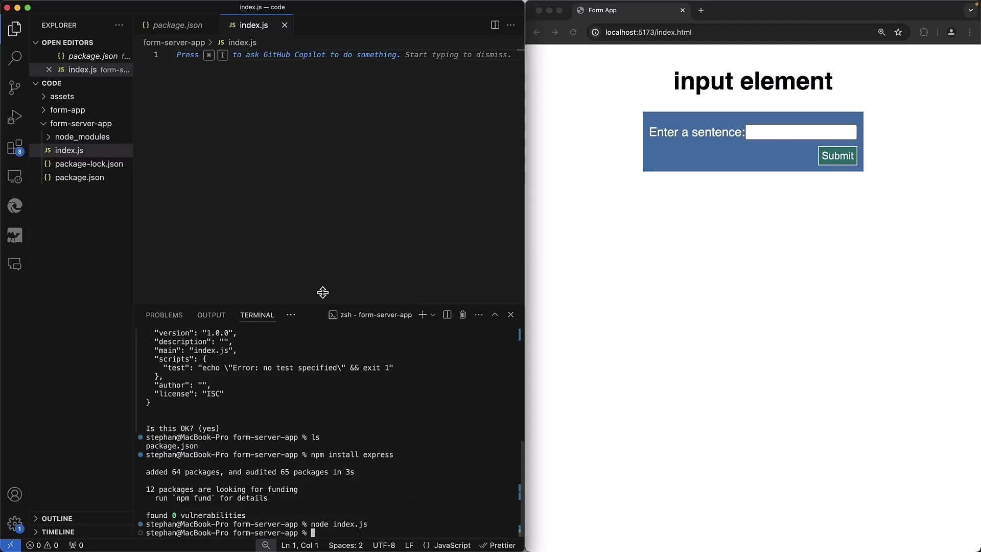 Behandling af webformularer server-side med Node.js og Express