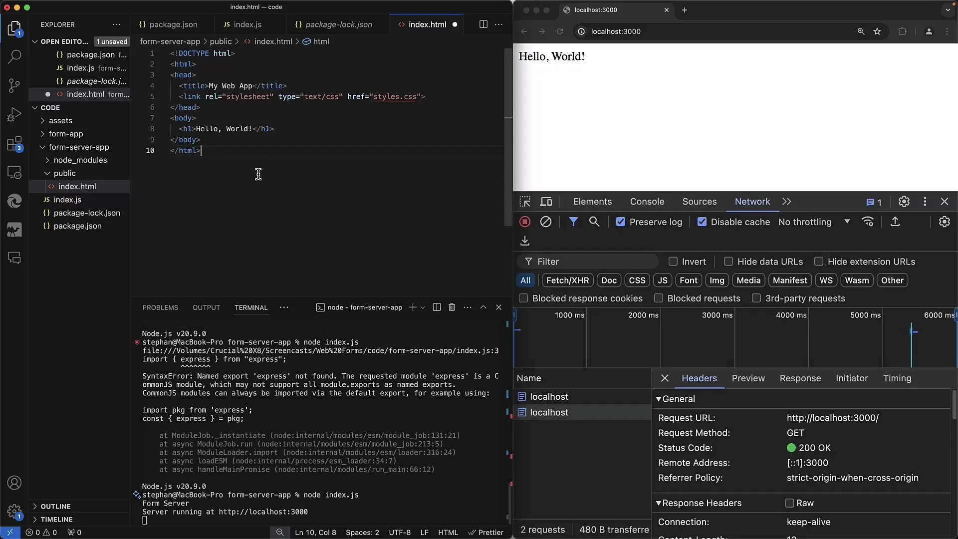 Behandle webformularer server side med Node.js og Express