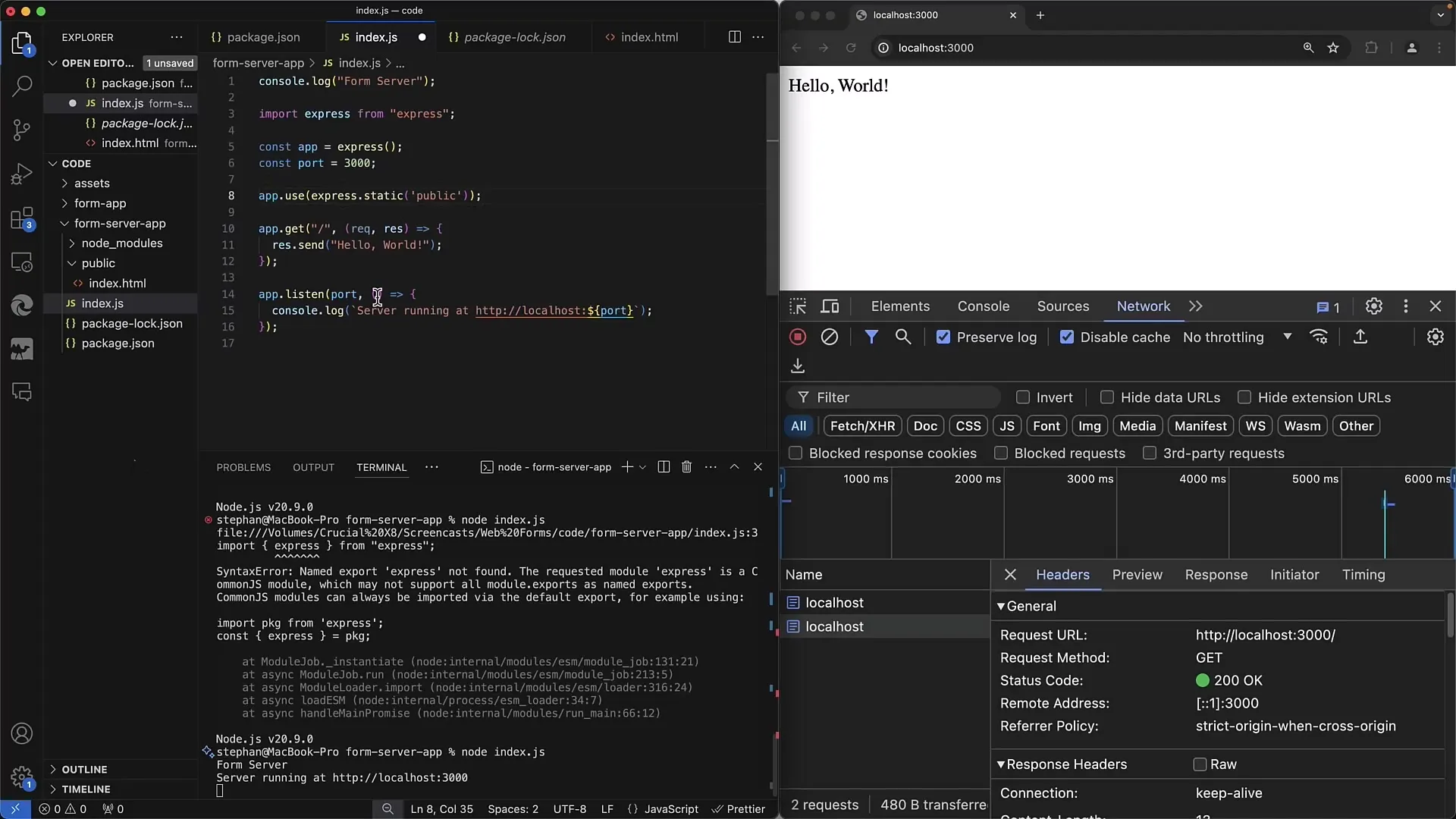 Behandle webformularer server-side med Node.js og Express