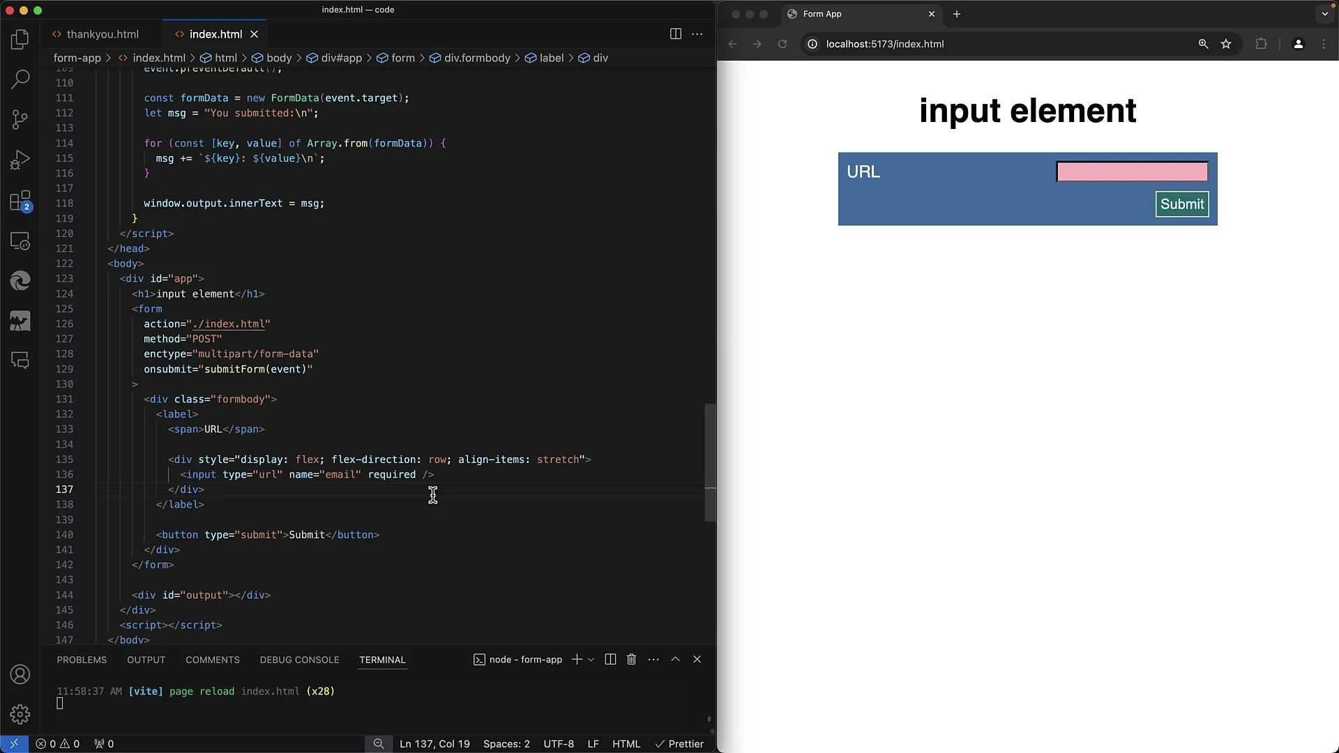 Validación de campos de entrada de correo electrónico y URL en formularios HTML