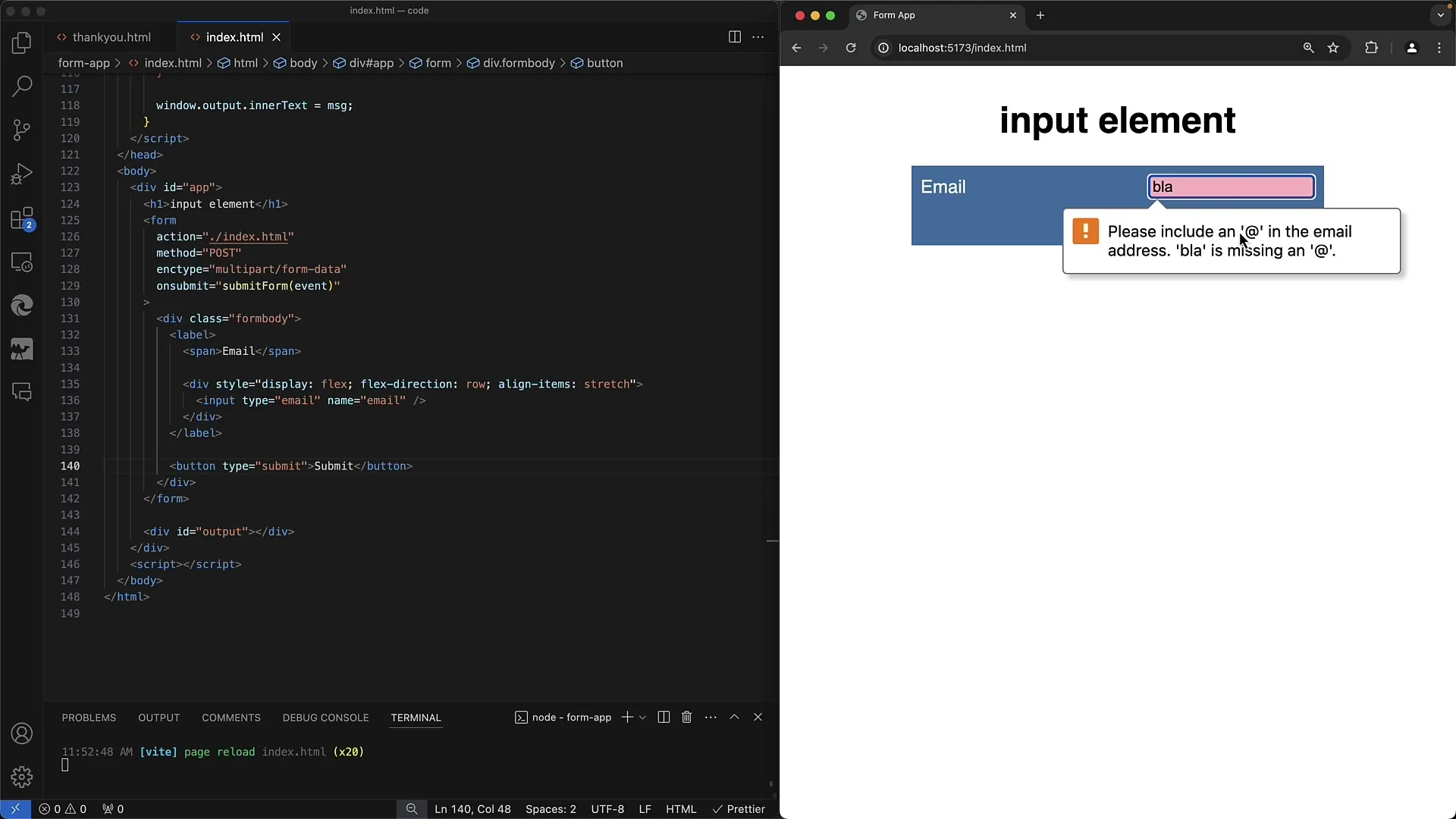 Validación de campos de entrada de correo electrónico y URL en formularios HTML