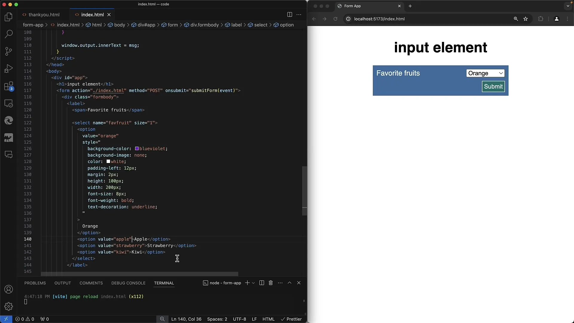 Crear formularios web: agrupación de opciones