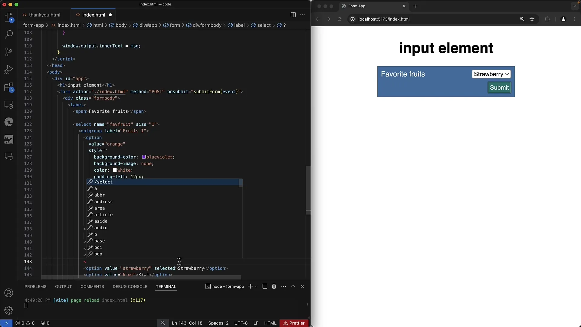 Crear formularios web: agrupación de las opciones