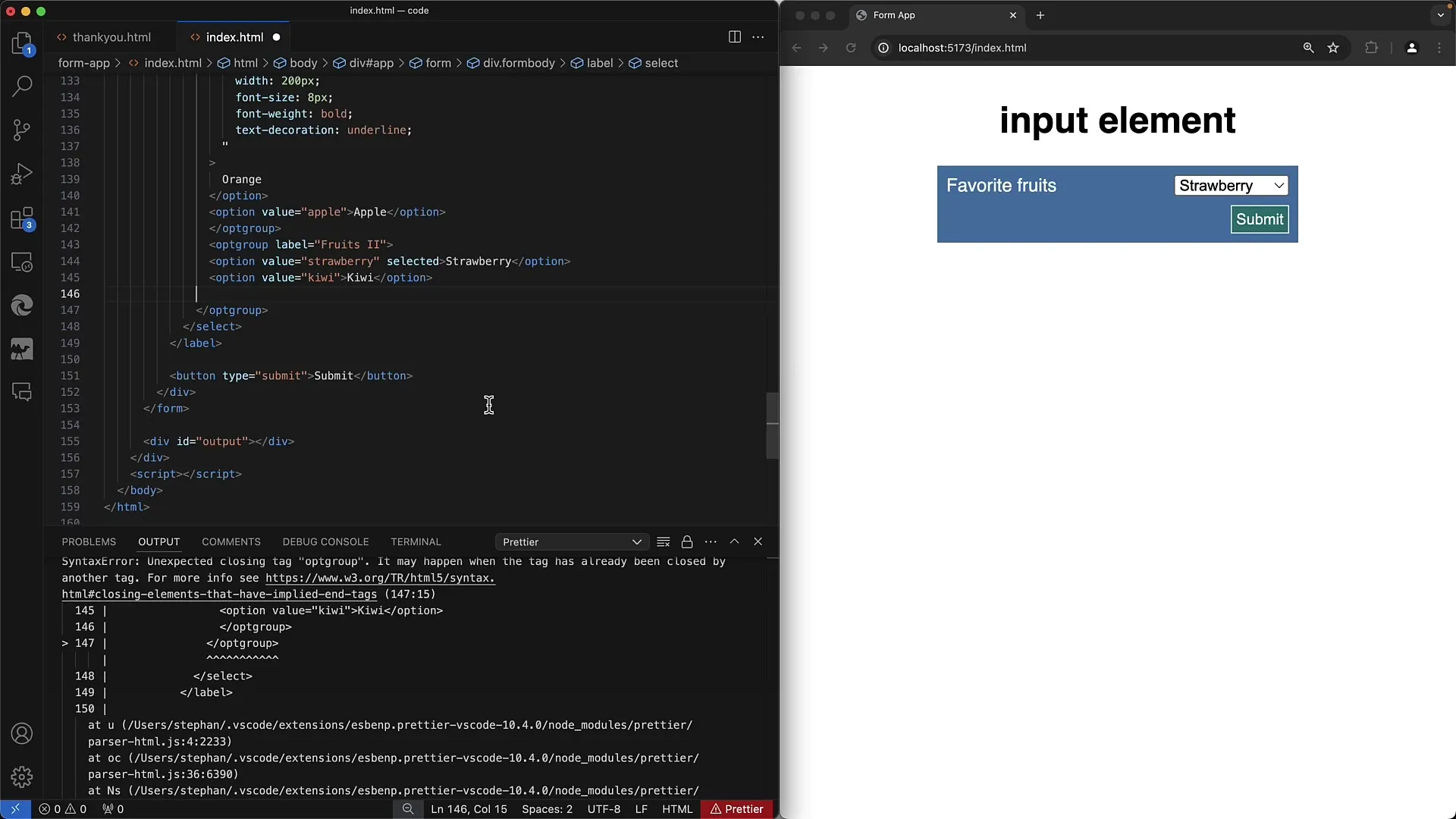 Crear formularios web: Agrupación de las opciones