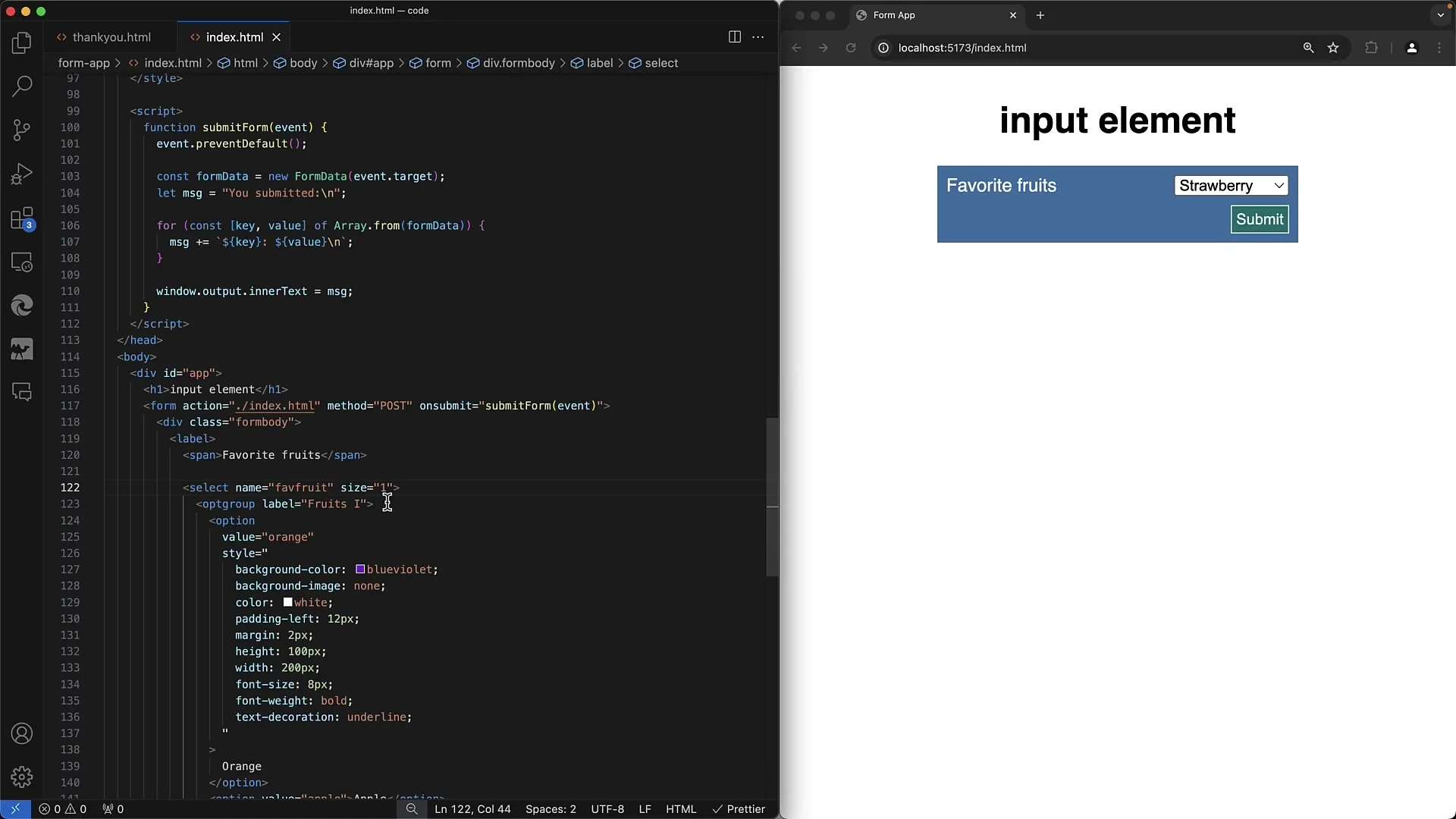 Crear formularios web: Agrupación de opciones