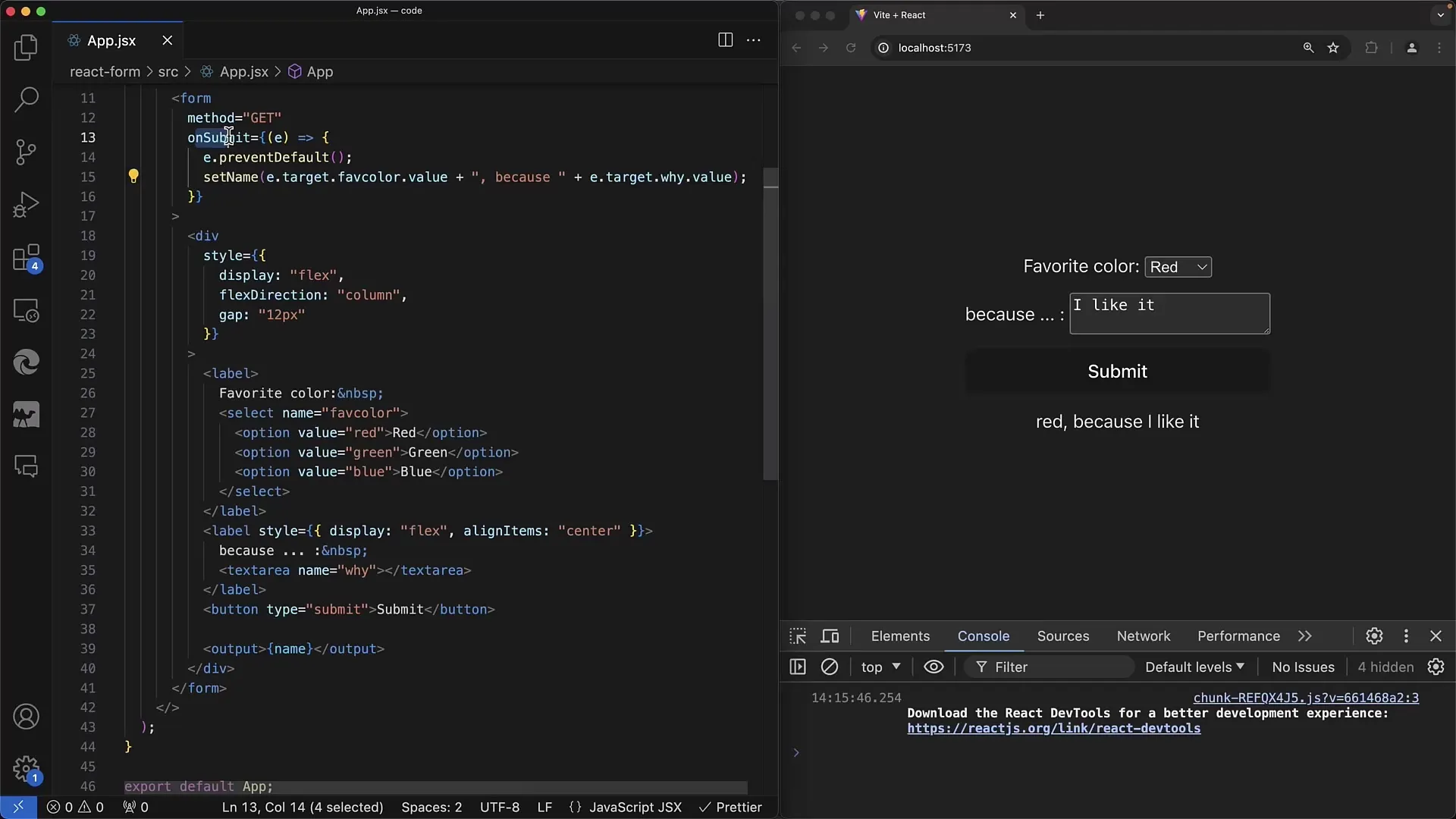 Formulir interaktif dalam React: kontrol Select dan Textarea