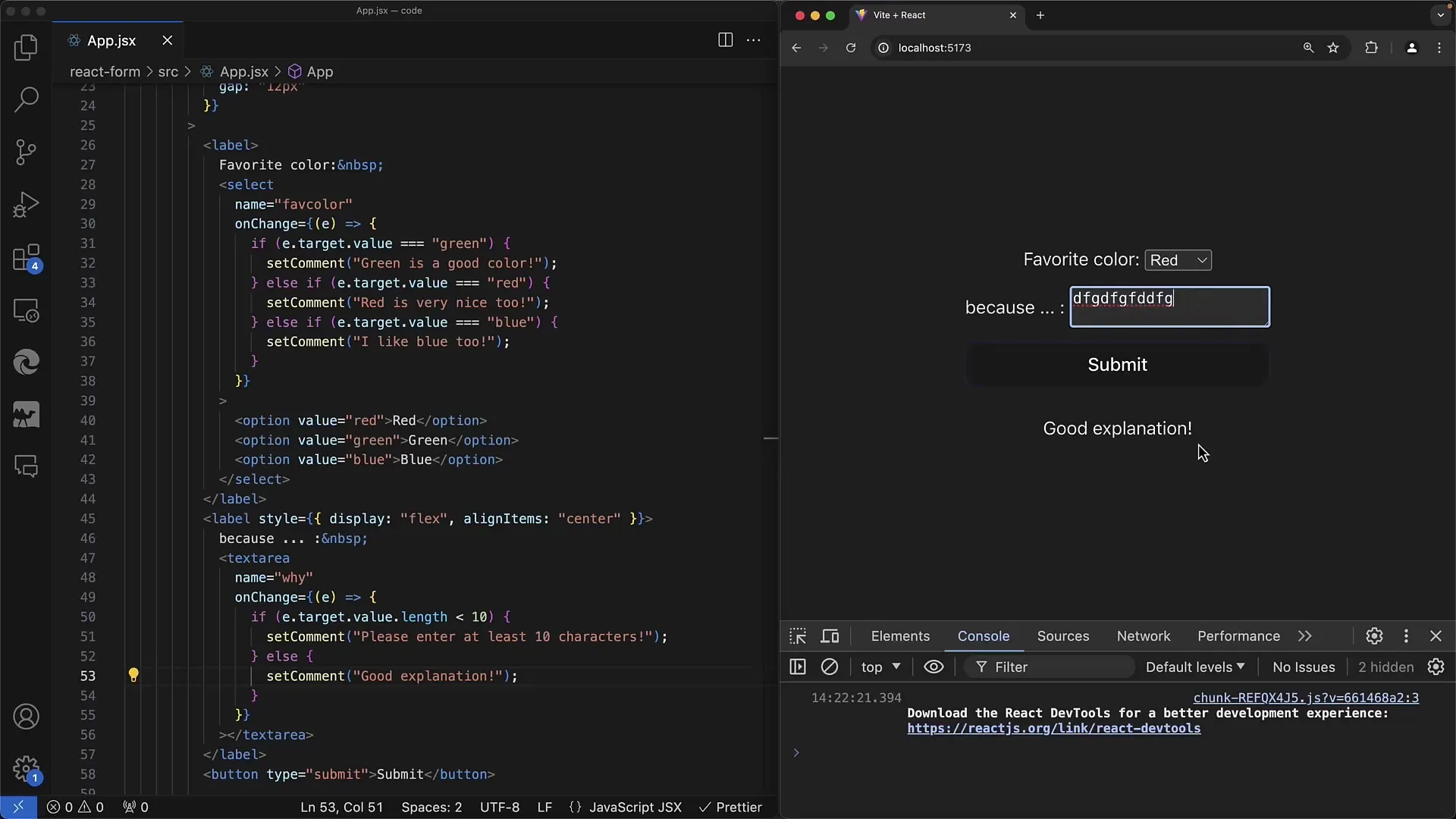 Formulir interaktif dalam React: kontrol Select dan Textarea
