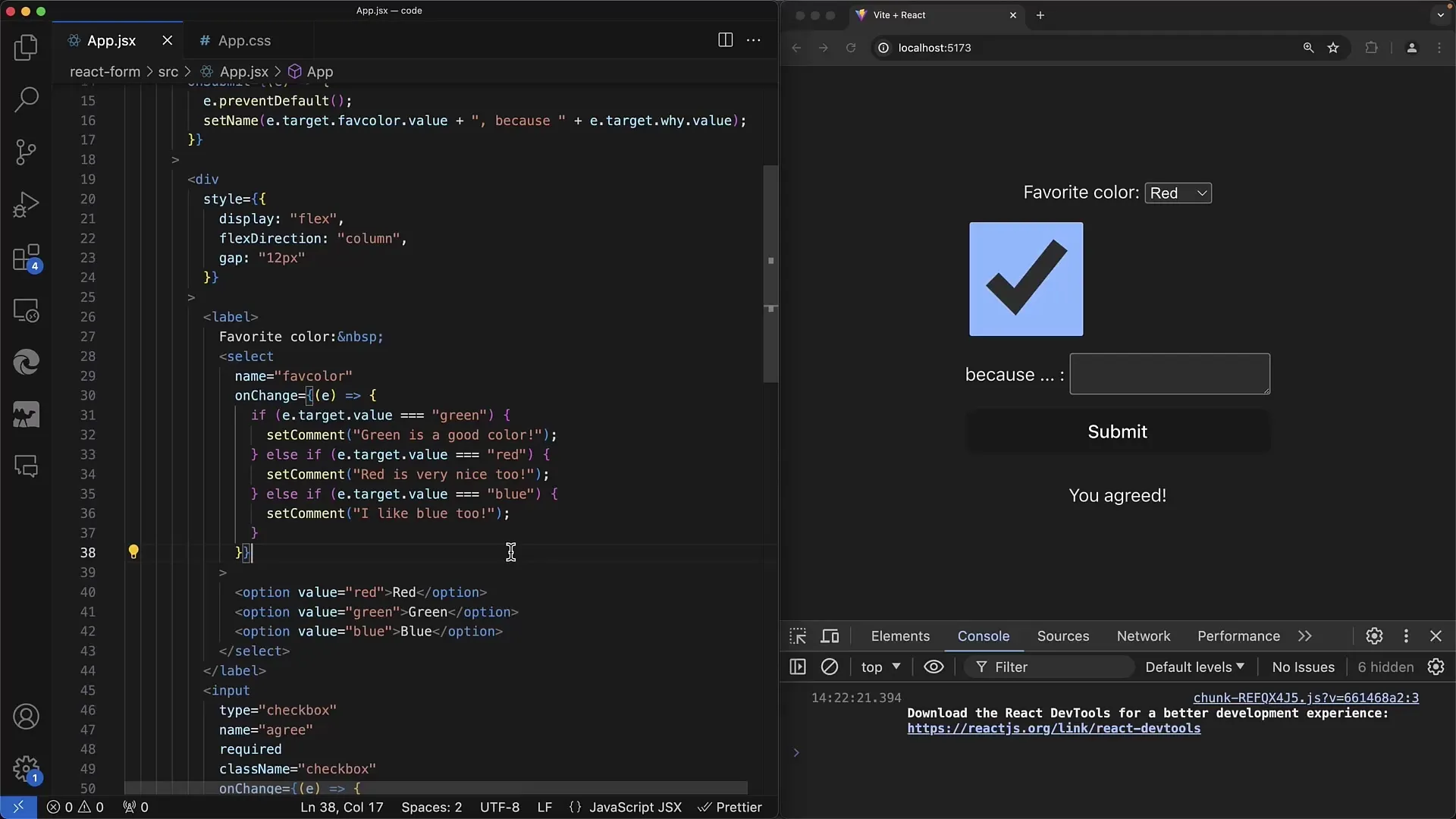Formulir interaktif dalam React: kontrol Pilih dan TextArea
