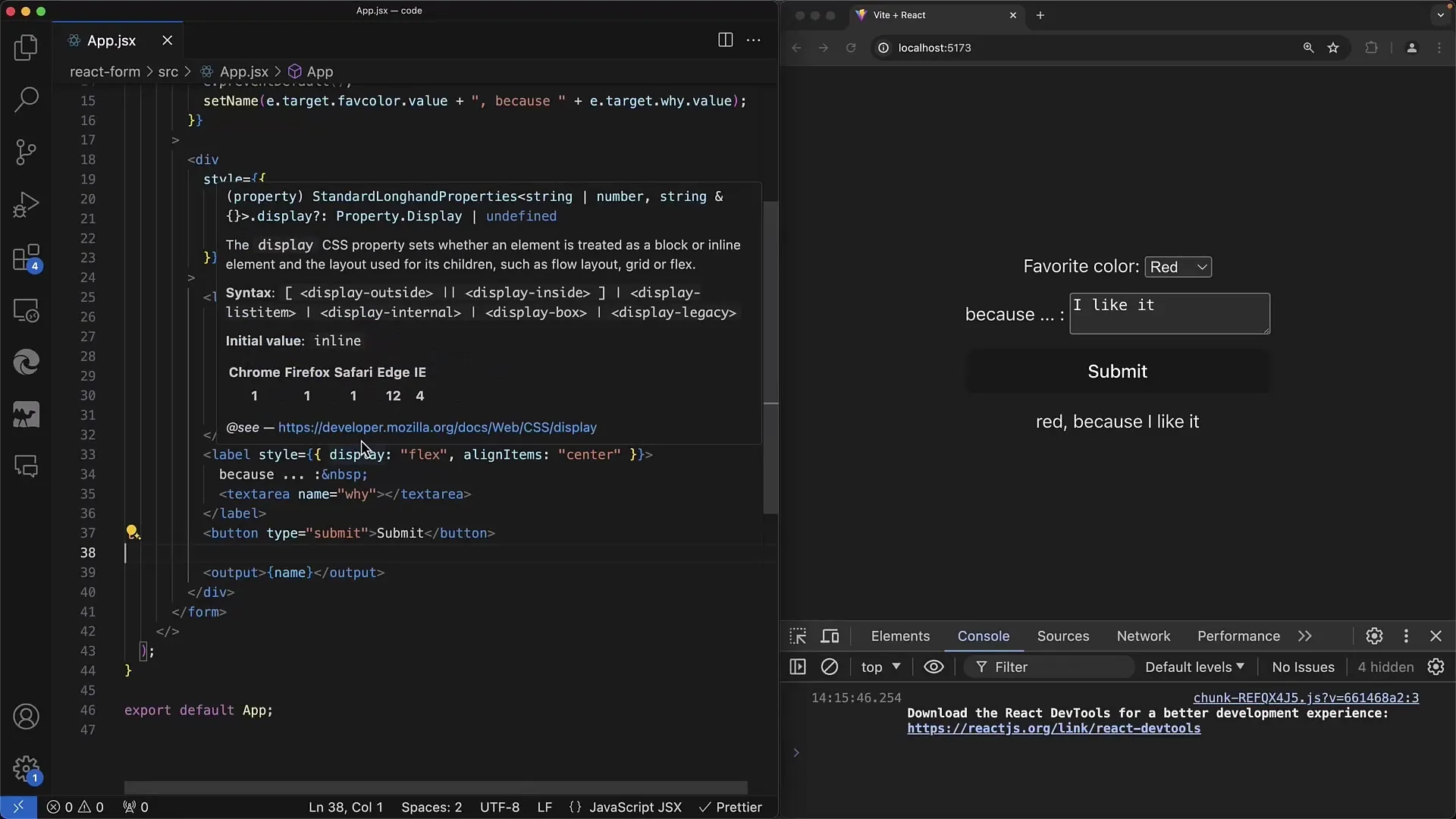 Formulir interaktif dalam React: Pengendali Select dan Textarea
