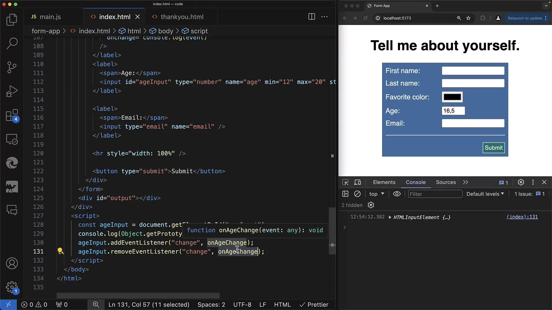 Reacting to changes in web forms with addEventListener