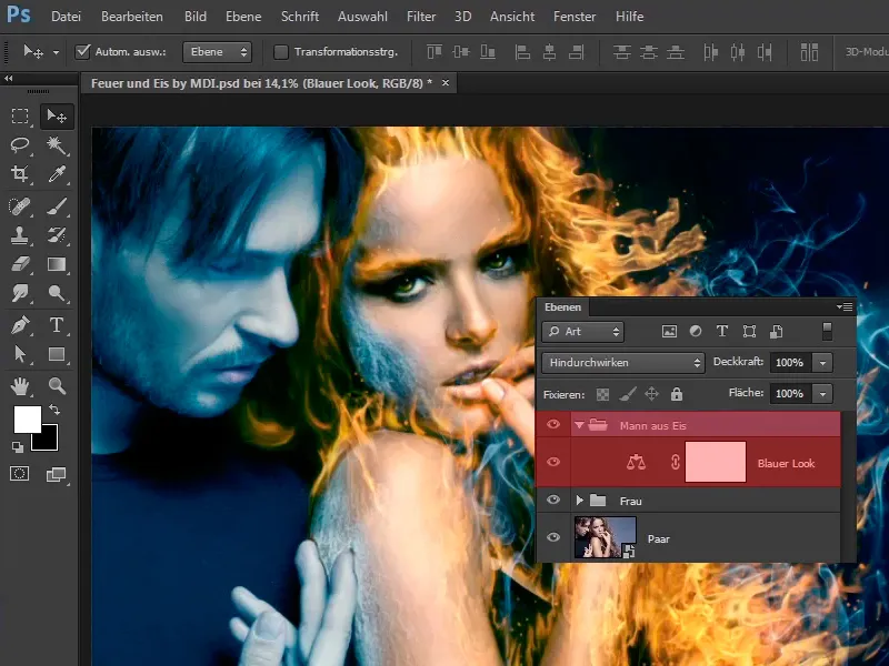 Photoshop composing - Fire and ice - Part 09: The icy look of the man