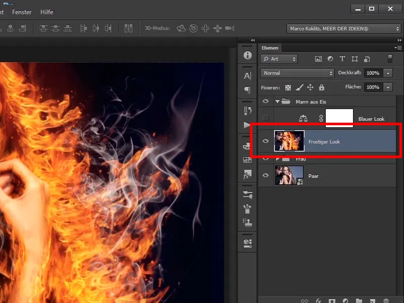 Photoshop composing - Fire and ice - Part 09: The icy look of the man