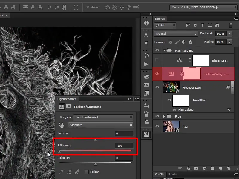 Photoshop composing - Fire and ice - Part 09: The icy look of the man