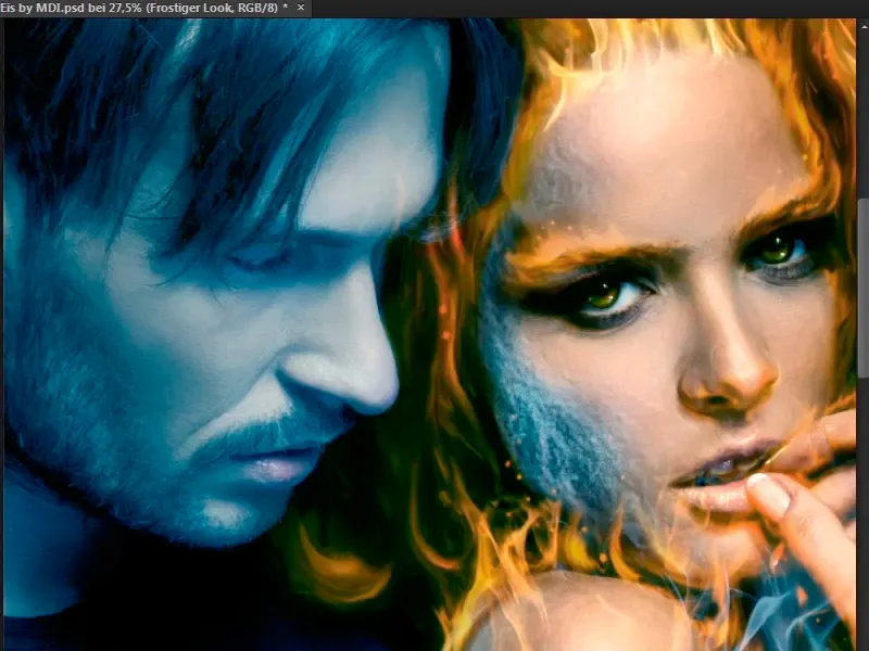 Photoshop composing - Fire and ice - Part 09: The icy look of the man