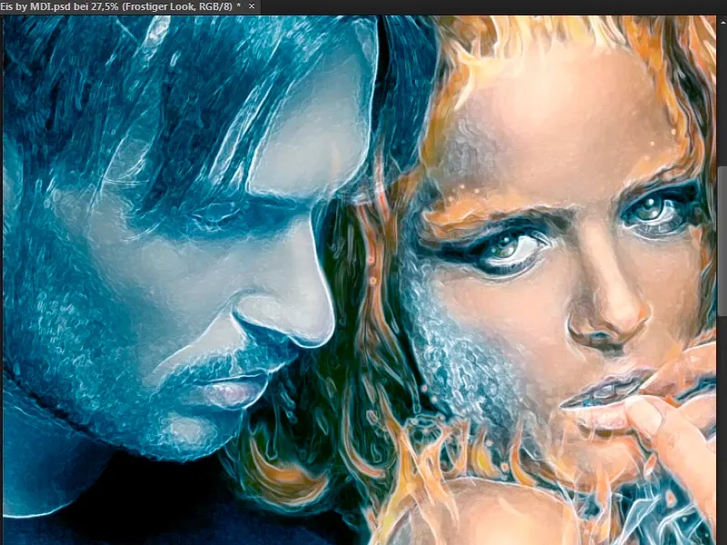 Photoshop composing - Fire and ice - Part 09: The icy look of the man