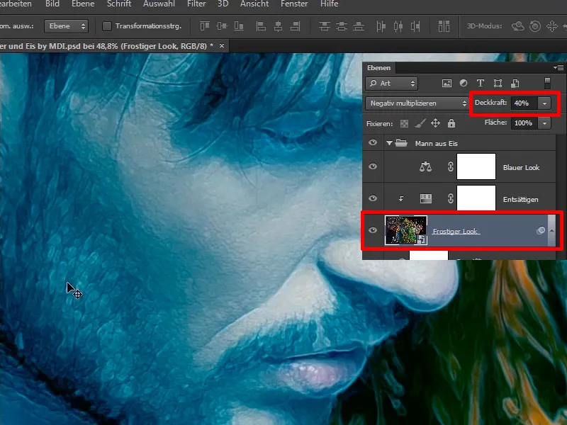 Photoshop composing - Fire and ice - Part 09: The icy look of the man