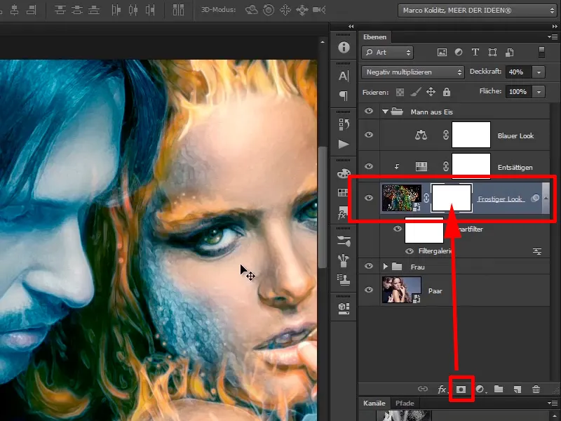 Photoshop composing - Fire and ice - Part 09: The icy look of the man