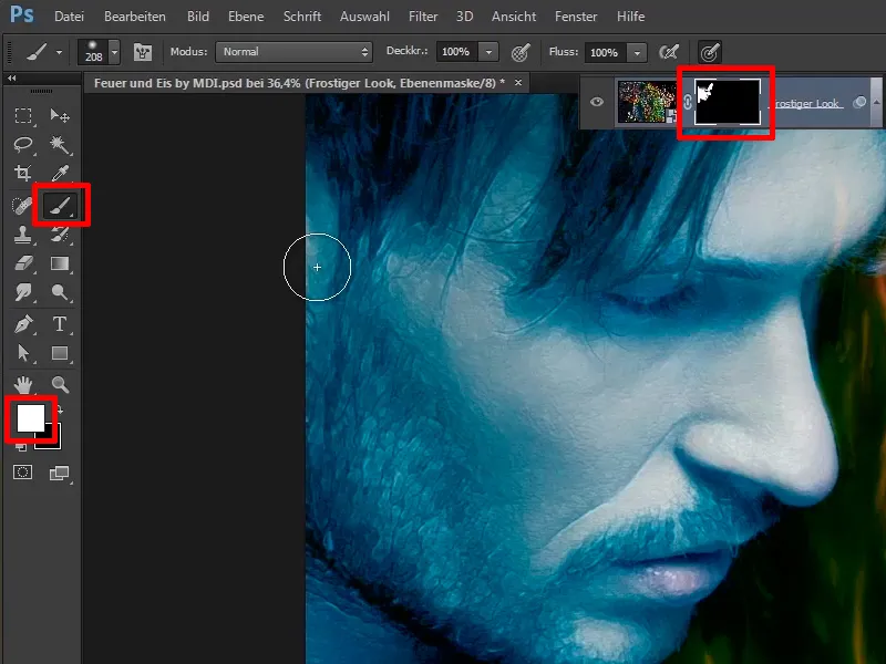 Photoshop composing - Fire and ice - Part 09: The icy look of the man