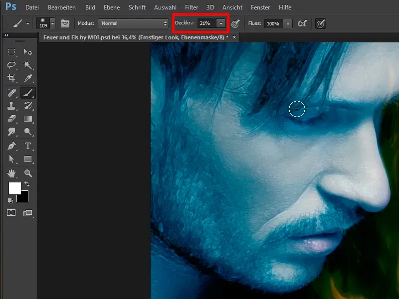 Photoshop composing - Fire and ice - Part 09: The icy look of the man