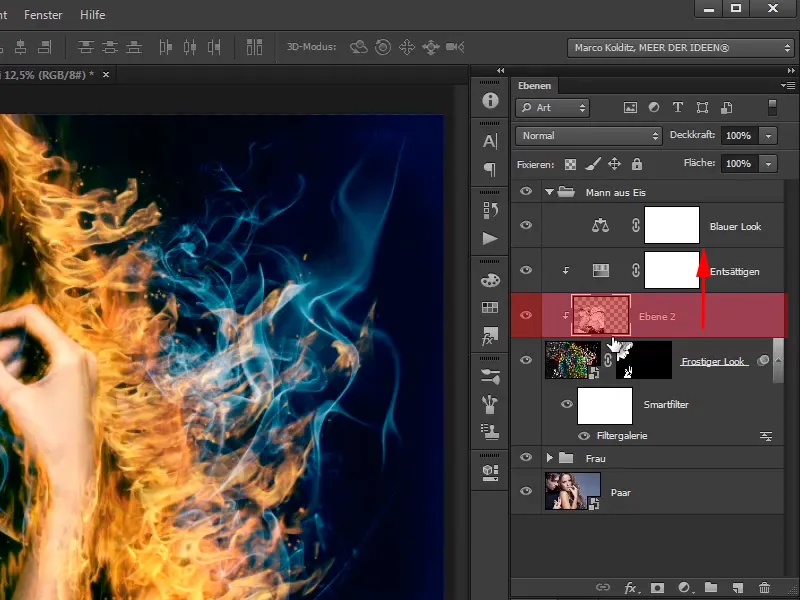 Photoshop composing - Fire and ice - Part 09: The icy look of the man