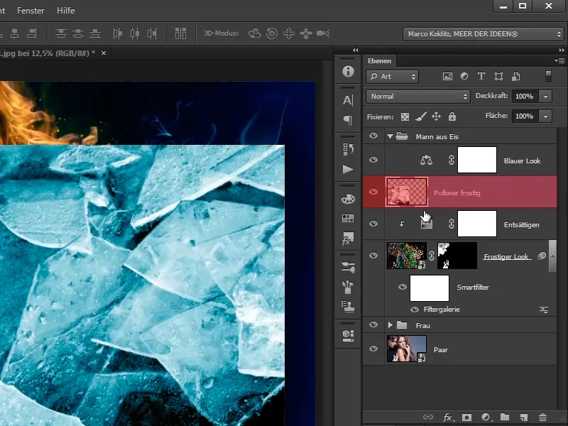 Photoshop composing - Fire and ice - Part 09: The icy look of the man