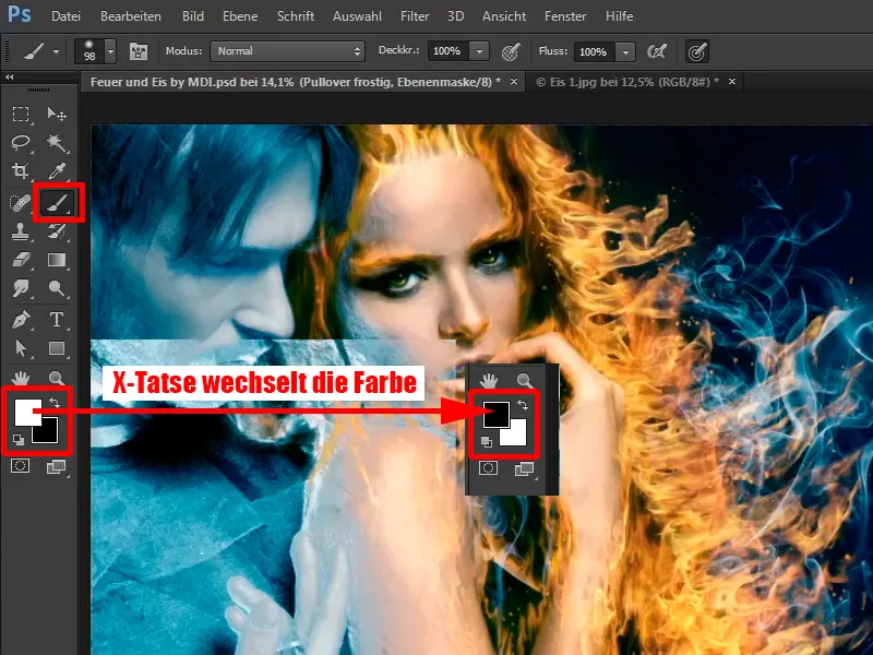 Photoshop composing - Fire and ice - Part 09: The icy look of the man