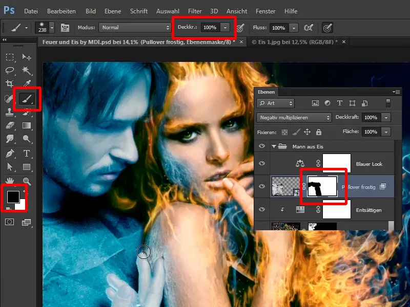 Photoshop composing - Fire and ice - Part 09: The icy look of the man