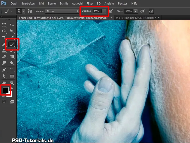 Photoshop composing - Fire and ice - Part 09: The icy look of the man