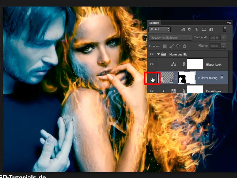Photoshop composing - Fire and ice - Part 09: The icy look of the man