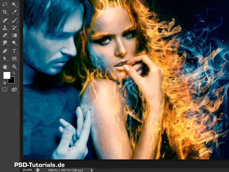 Photoshop composing - Fire and ice - Part 09: The icy look of the man