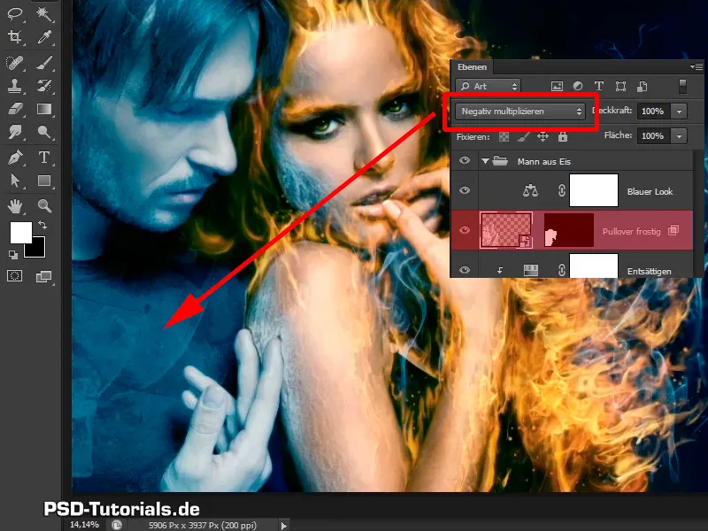 Photoshop composing - Fire and ice - Part 09: The icy look of the man